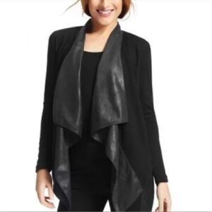 CABI Owens Faux Leather Waterfall Draped Open Front Black Jacket Size Medium